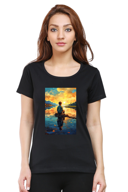 Women's Scenic Round Neck T-Shirt – Nature’s Beauty in Every Thread