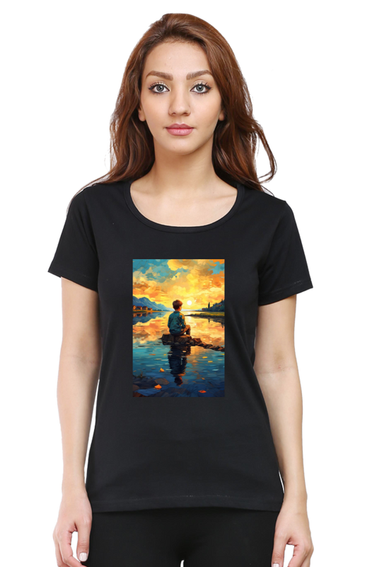 Women's Scenic Round Neck T-Shirt – Nature’s Beauty in Every Thread