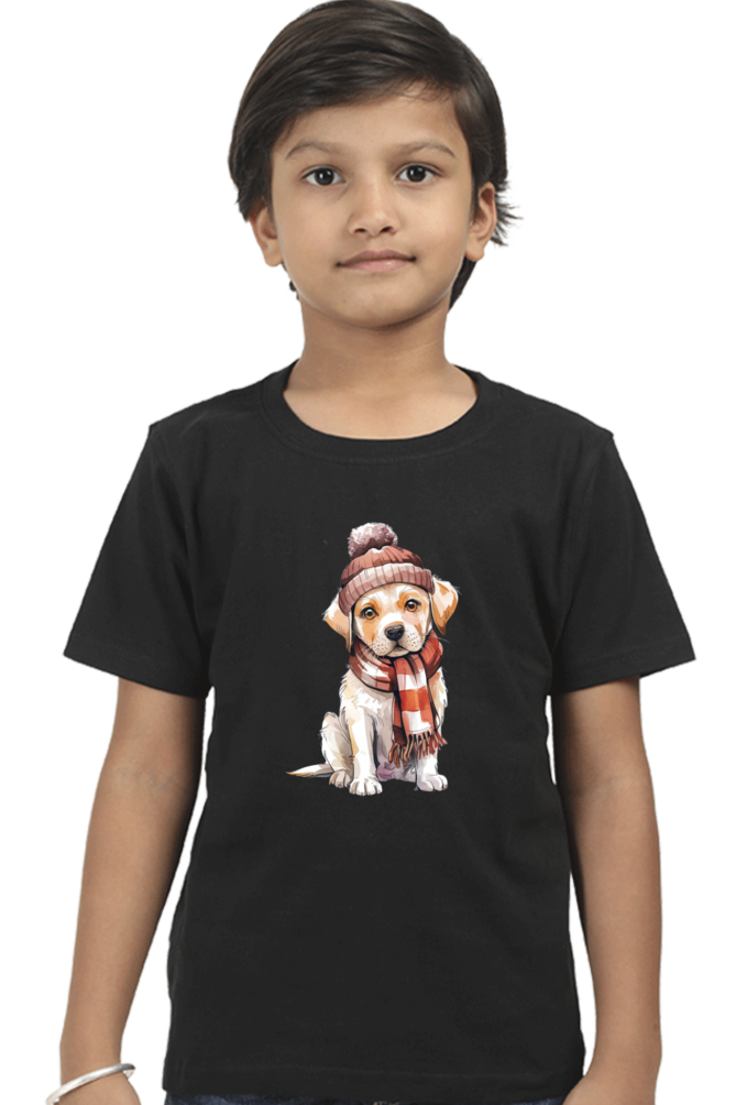 Boy's Round Neck Half Sleeve Classic T-Shirt - "Cute Dog" Design