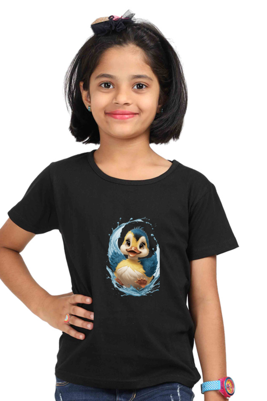 Girl's Round Neck Half Sleeve T-Shirt - "Smiling Twitter" Design