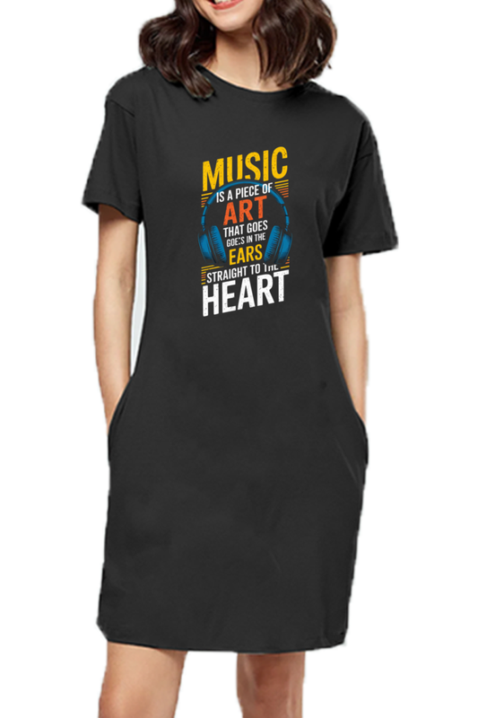 Women's T-Shirt Dress - "Music is a Piece of Art" Design