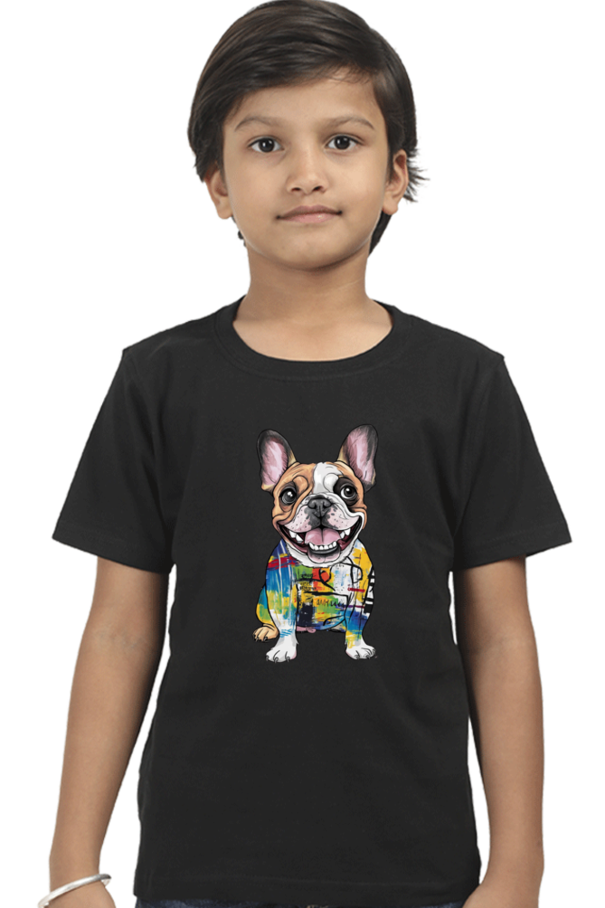Boy's Round Neck Half Sleeve Classic T-Shirt - "Modern art dog" Design