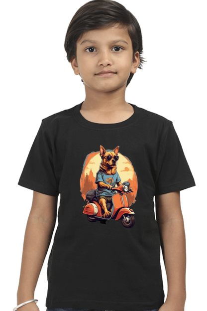 Kid's T-Shirt - Cool Doggie on Scooter