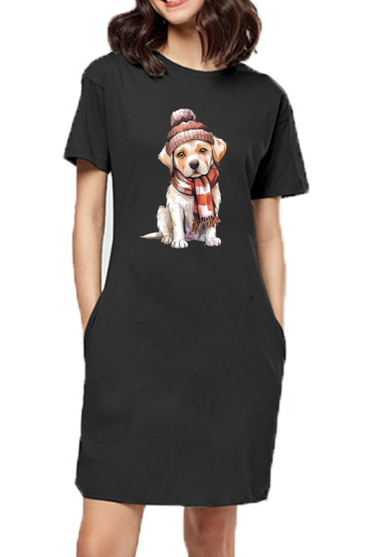 Women's T-Shirt Dress - "Adorable Pup" Design