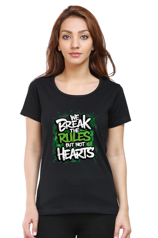 Female Round Neck Half Sleeve Classic T-Shirt - "Break the Rules" Design