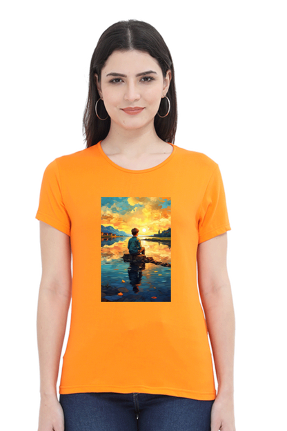 Women's Scenic Round Neck T-Shirt – Nature’s Beauty in Every Thread