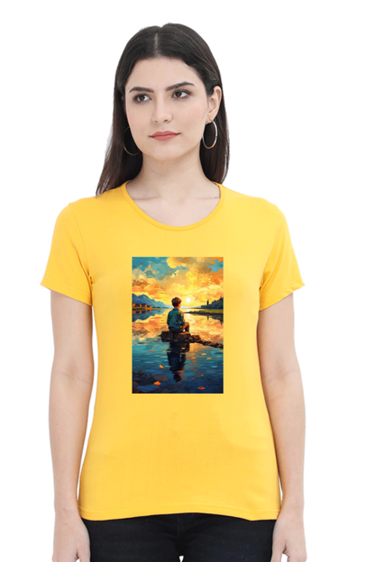 Women's Scenic Round Neck T-Shirt – Nature’s Beauty in Every Thread