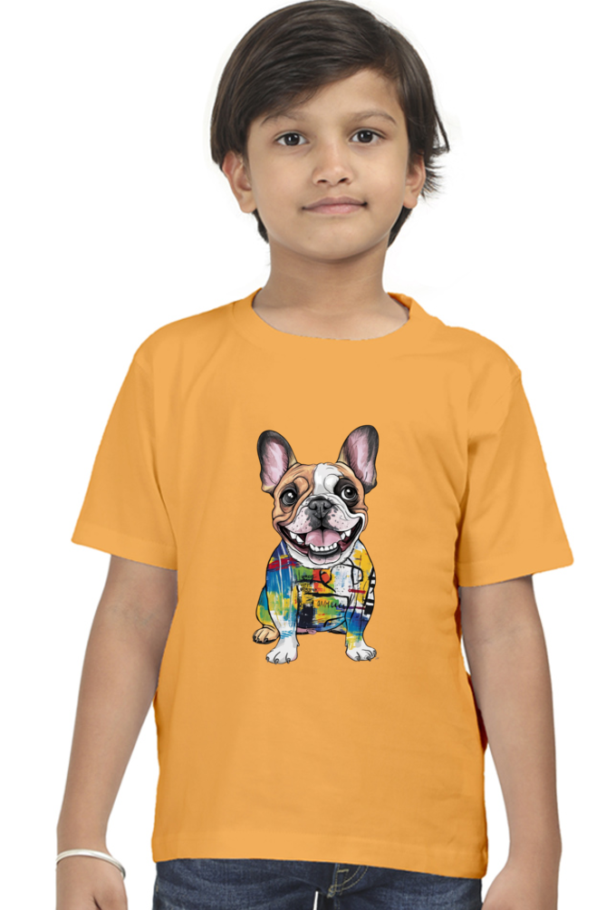 Boy's Round Neck Half Sleeve Classic T-Shirt - "Modern art dog" Design