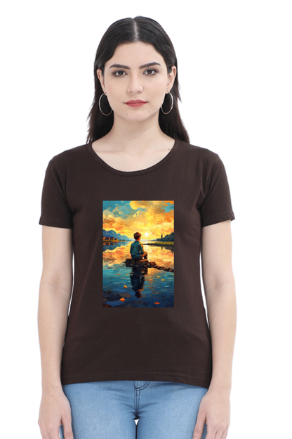 Women's Scenic Round Neck T-Shirt – Nature’s Beauty in Every Thread