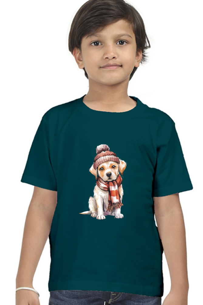 Boy's Round Neck Half Sleeve Classic T-Shirt - "Cute Dog" Design