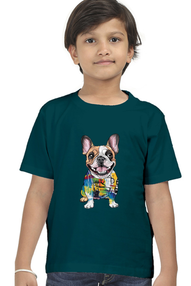 Boy's Round Neck Half Sleeve Classic T-Shirt - "Modern art dog" Design