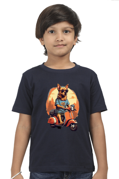 Kid's T-Shirt - Cool Doggie on Scooter