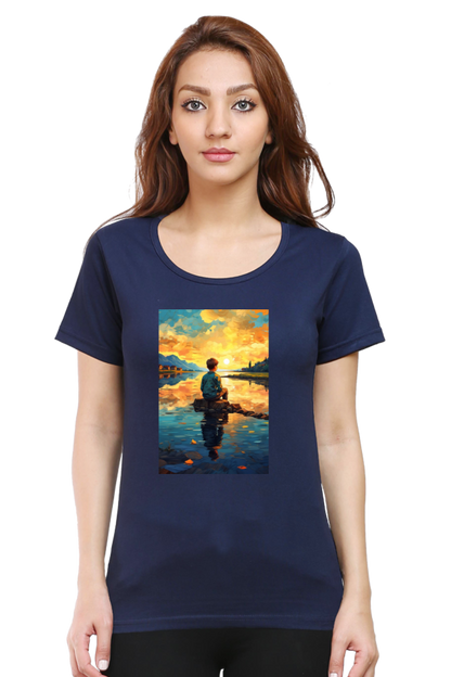 Women's Scenic Round Neck T-Shirt – Nature’s Beauty in Every Thread