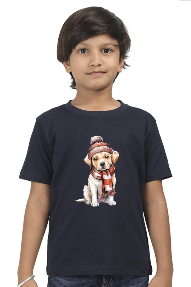 Boy's Round Neck Half Sleeve Classic T-Shirt - "Cute Dog" Design