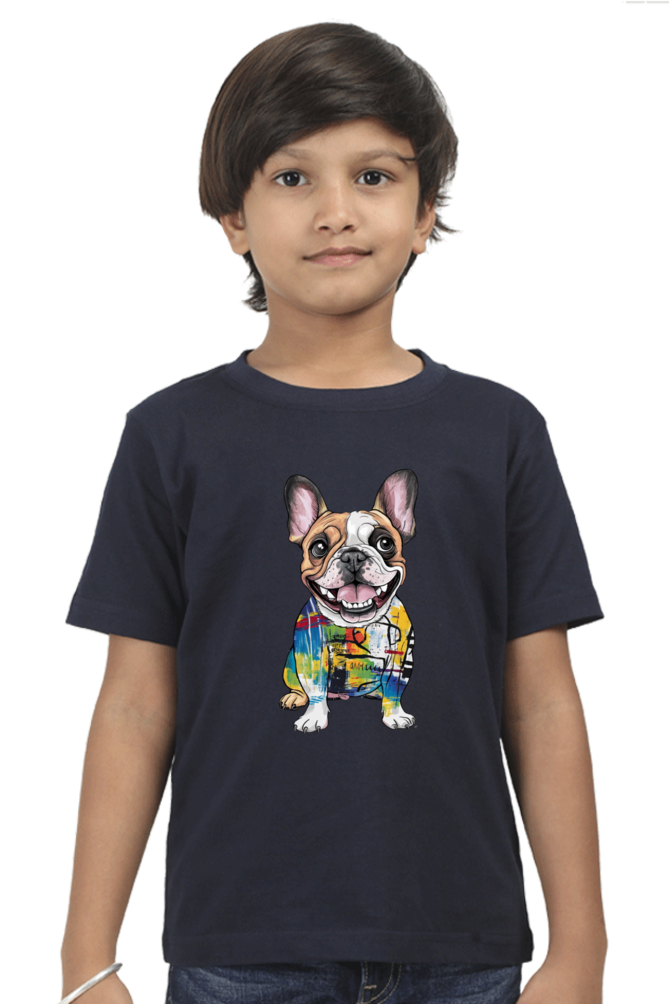 Boy's Round Neck Half Sleeve Classic T-Shirt - "Modern art dog" Design