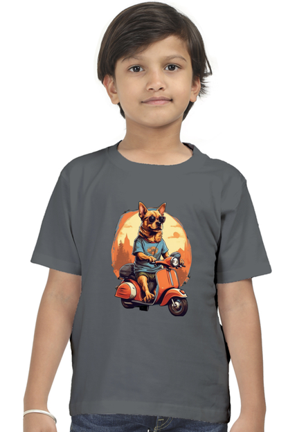 Kid's T-Shirt - Cool Doggie on Scooter