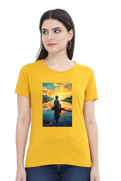 Women's Scenic Round Neck T-Shirt – Nature’s Beauty in Every Thread