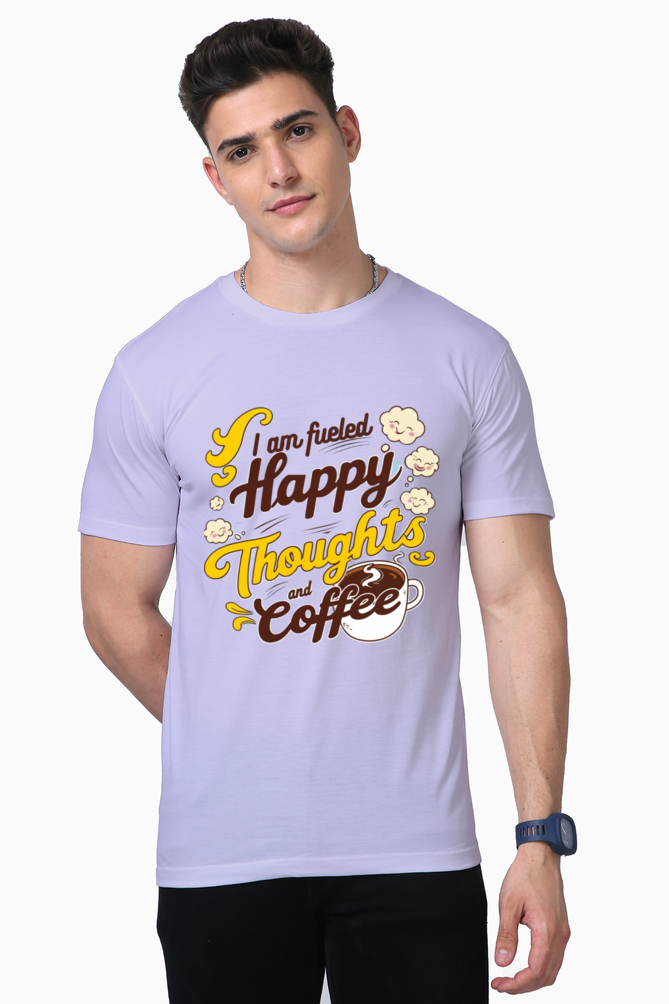 Regular Unisex T-Shirt - "Fueled by Happy Thoughts and Coffee" Design