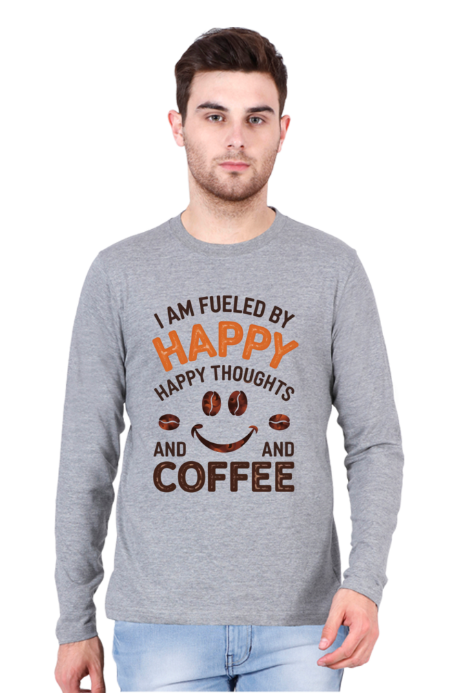 Men's T-Shirt - "Fueled by Happy Thoughts and Coffee" Design