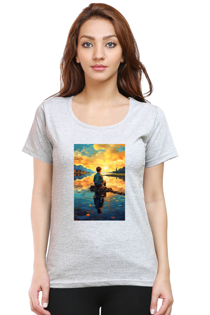 Women's Scenic Round Neck T-Shirt – Nature’s Beauty in Every Thread