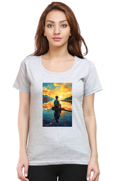 Women's Scenic Round Neck T-Shirt – Nature’s Beauty in Every Thread