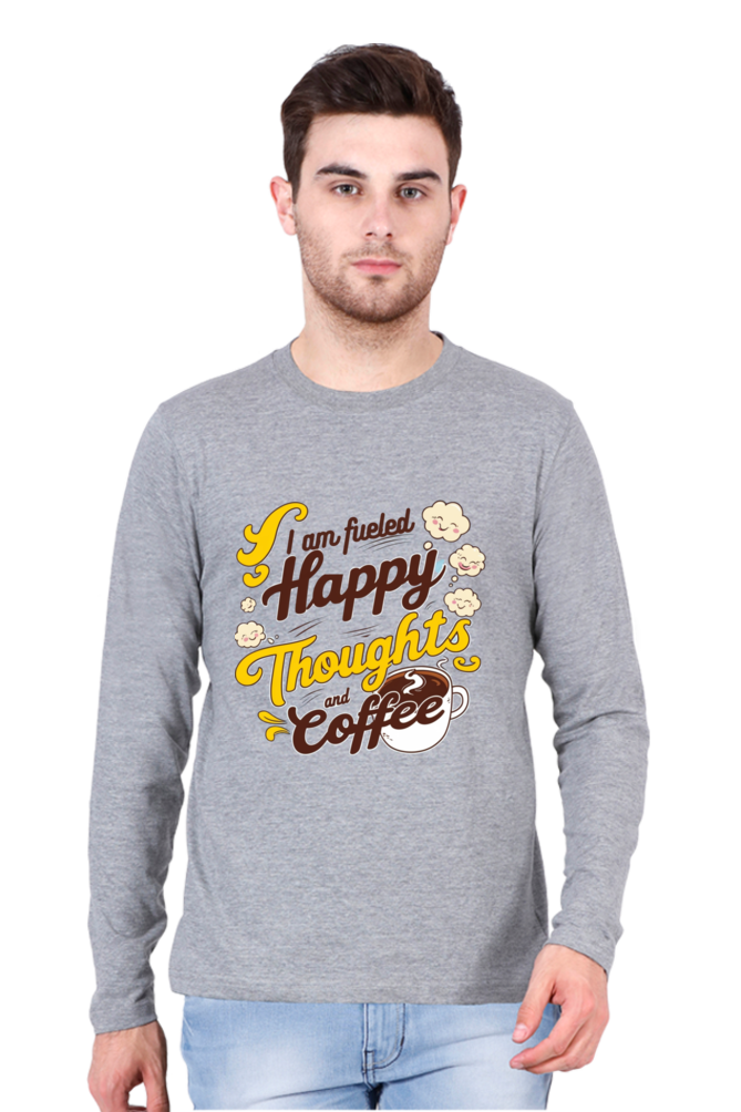 Men's T-Shirt - "Fueled by Happy Thoughts and Coffee" Design