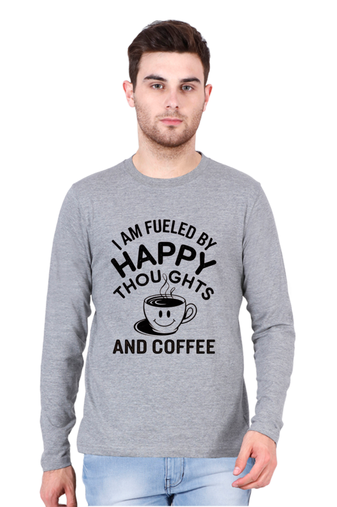 Men's T-Shirt - "Fueled by Happy Thoughts and Coffee" Design