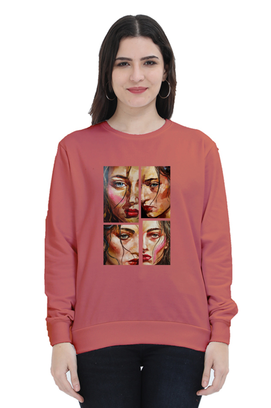 Women's Full Sleeve T-Shirt - Multi-Expression Portrait Design