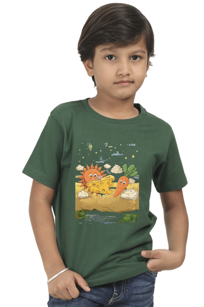 Boy's Round Neck Half Sleeve Classic T-Shirt - "Cheese is Cool" Design