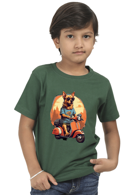 Kid's T-Shirt - Cool Doggie on Scooter