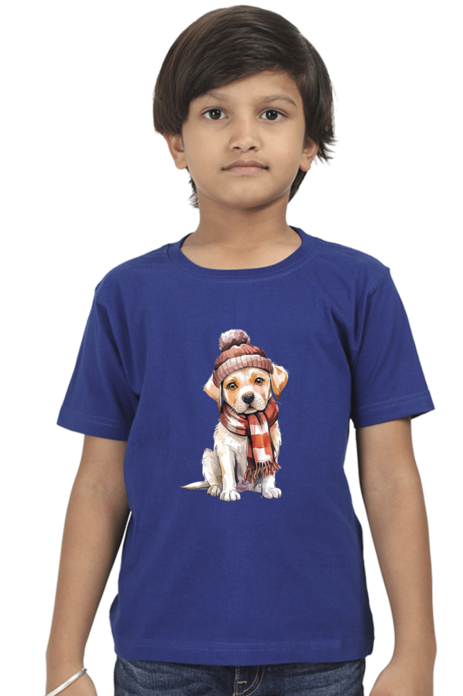 Boy's Round Neck Half Sleeve Classic T-Shirt - "Cute Dog" Design