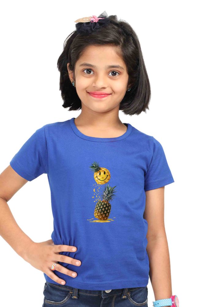 Girl's Round Neck Half Sleeve T-Shirt - "Smile Pineapple" Design