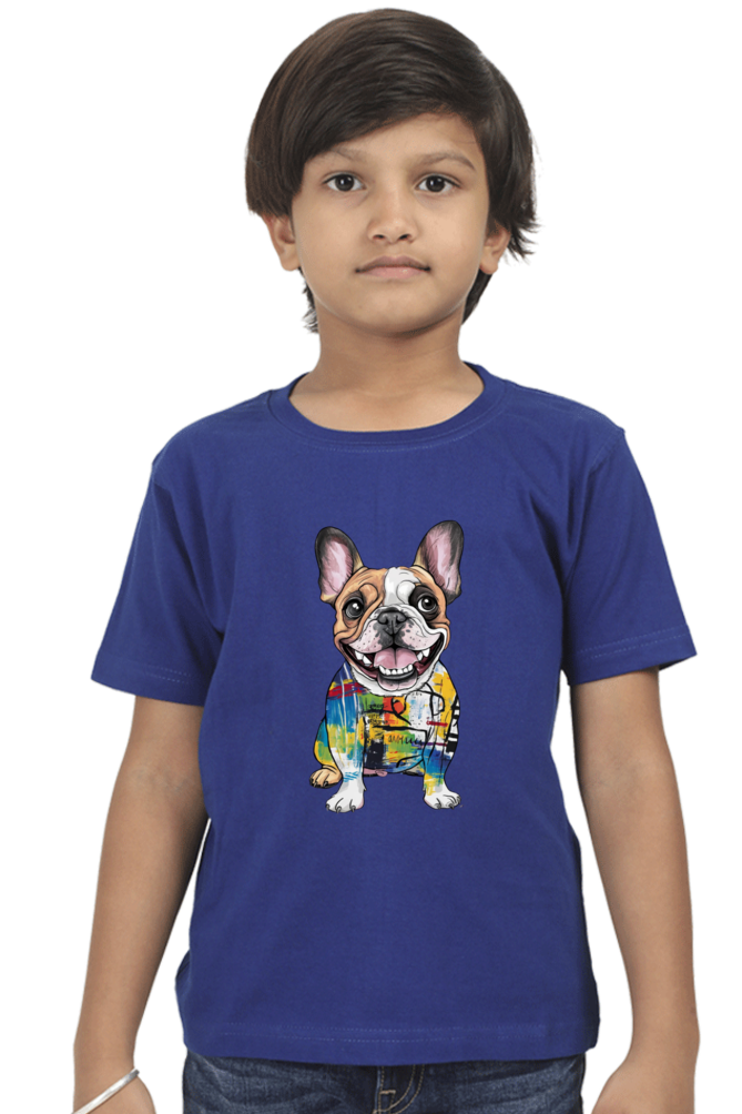 Boy's Round Neck Half Sleeve Classic T-Shirt - "Modern art dog" Design