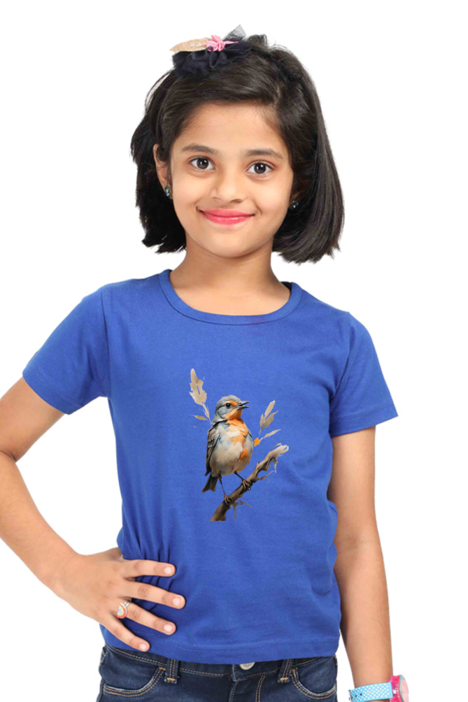 Girl's Round Neck Half Sleeve T-Shirt - "Cute Bird" Design