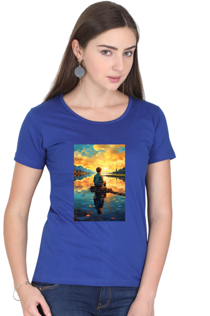 Women's Scenic Round Neck T-Shirt – Nature’s Beauty in Every Thread